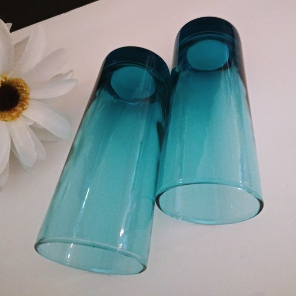Mid Century Modern Highball Glasses Peacock Blue - Picture 7 of 7
